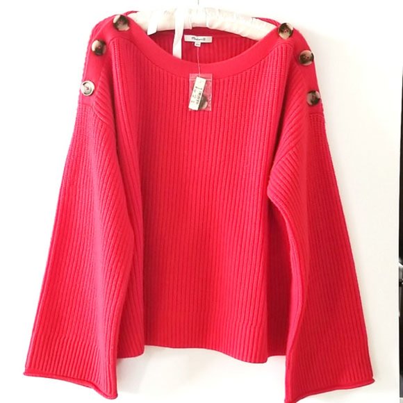 Madewell NWT Calloway Boatneck Sweater Large Merino Wool Blend Enamel Red - Picture 3 of 10